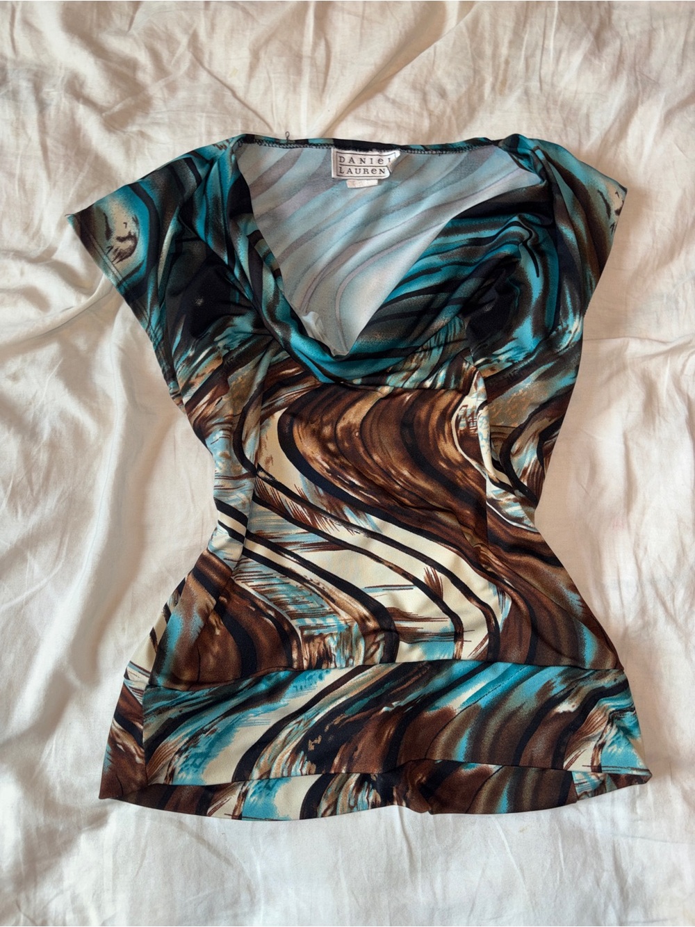 Y2K Abstract Print Cowl Neck Top | Daniel Lauren